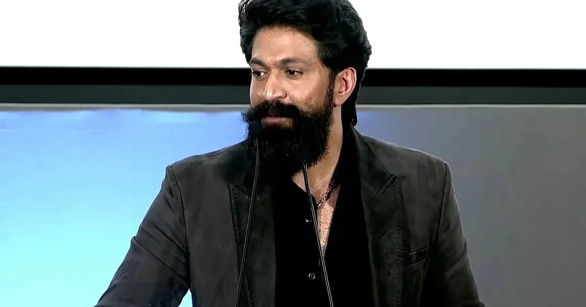 Yash speaking on stage at the Toxic trailer launch in Bengaluru