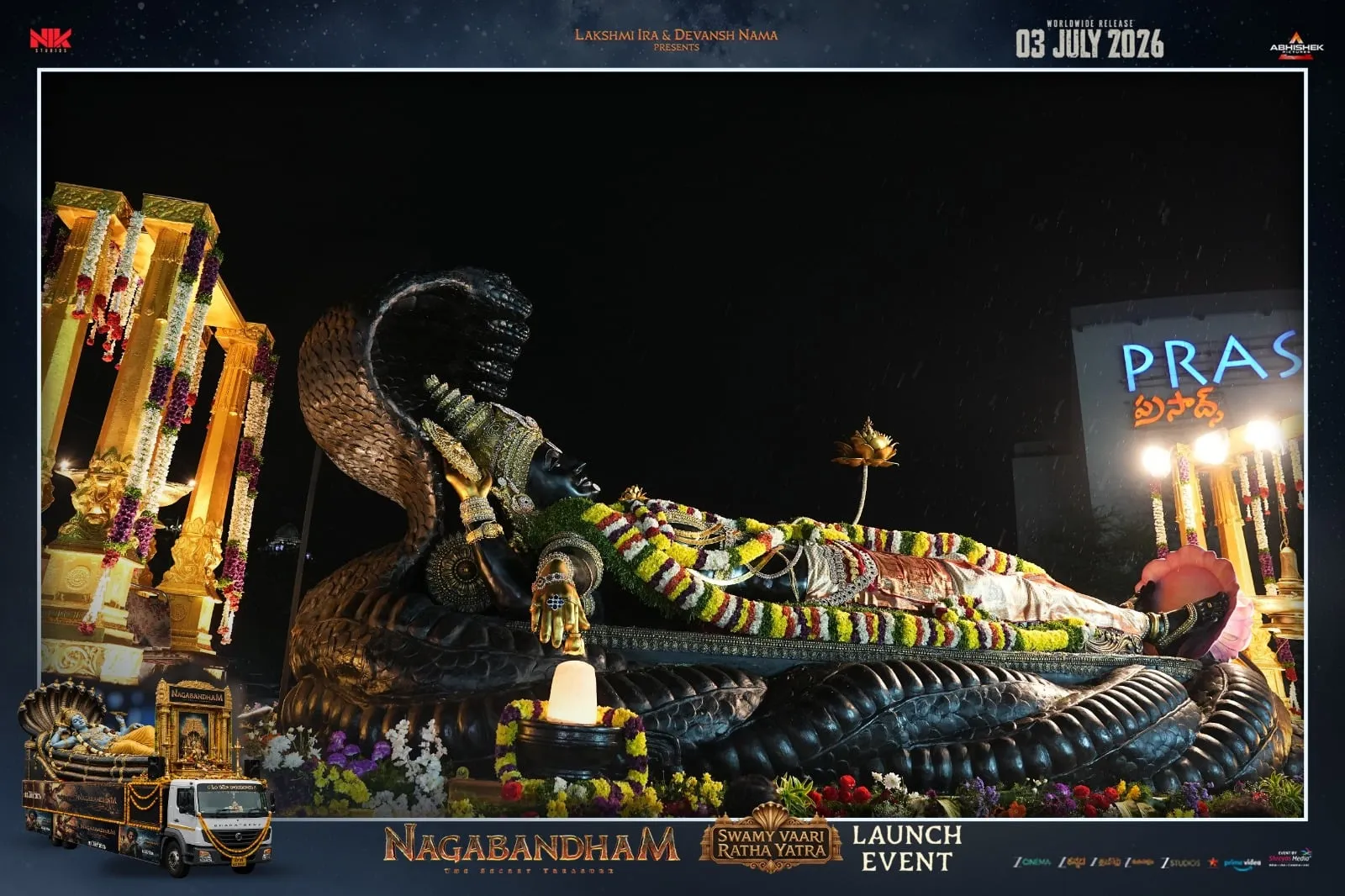 The Anantha Padmanabha Swamy idol on the Nagabandham Ratha Yatra chariot in Hyderabad