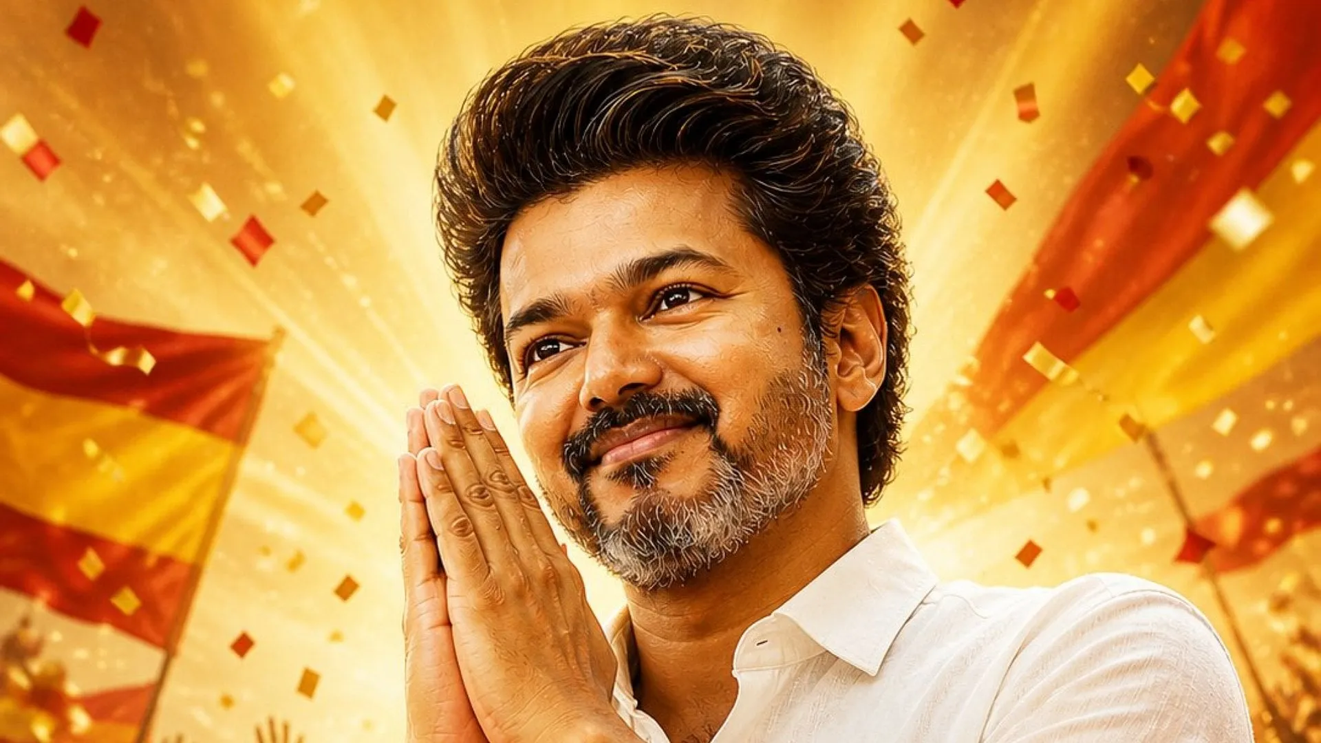 Vijay greeting a roaring TVK crowd at a campaign rally in Tamil Nadu