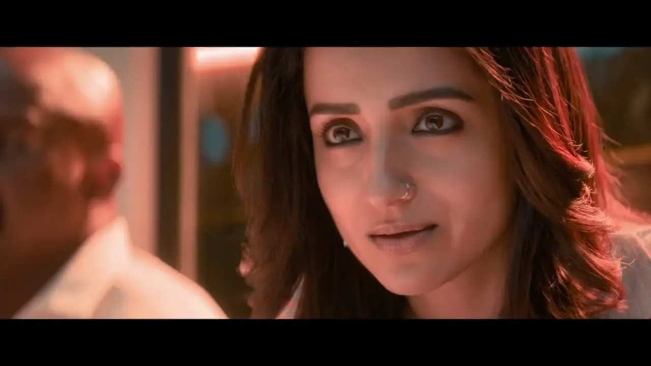 Trisha as Preethi in Karuppu, her first on-screen pairing with Suriya since Aaru in 2005