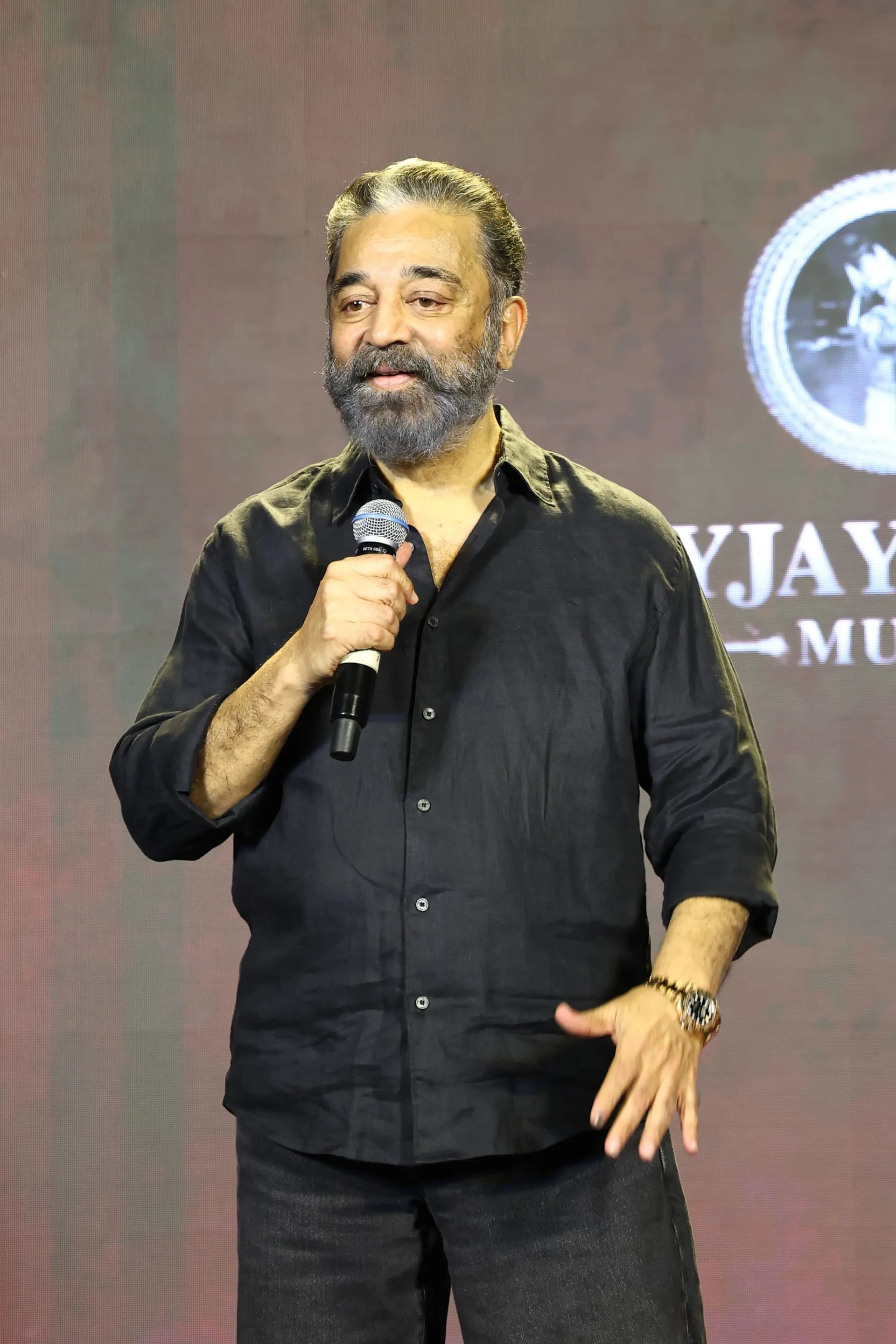 Kamal Haasan speaking at the Sing Geetham pre-release celebration in Chennai
