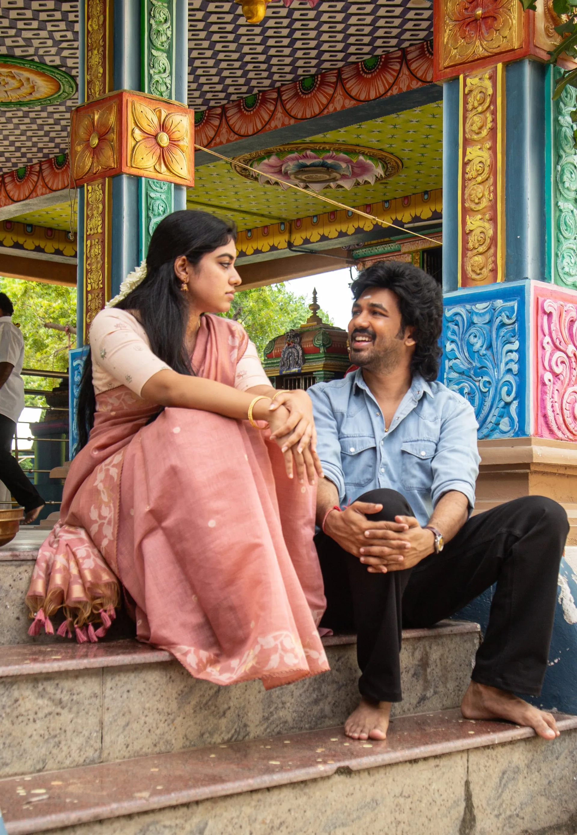 Hiphop Tamizha Adhi and Ramya Ranganathan in a temple sequence from Meesaya Murukku 2