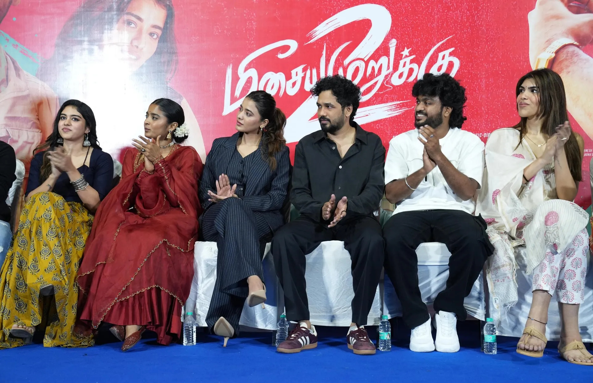 The Meesaya Murukku 2 cast sit together during the Chennai event
