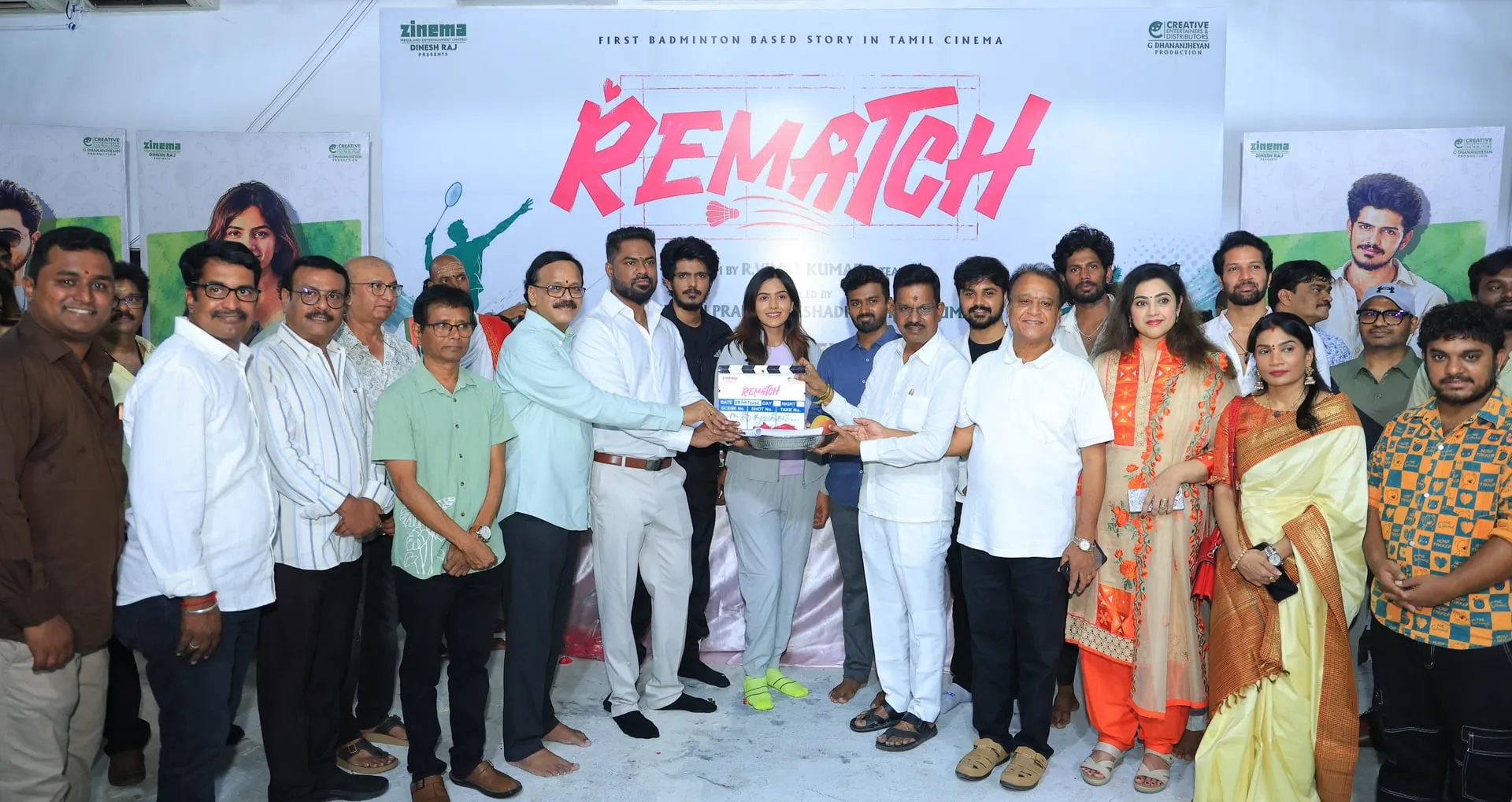 The Rematch team at the clapboard for the film's first shot