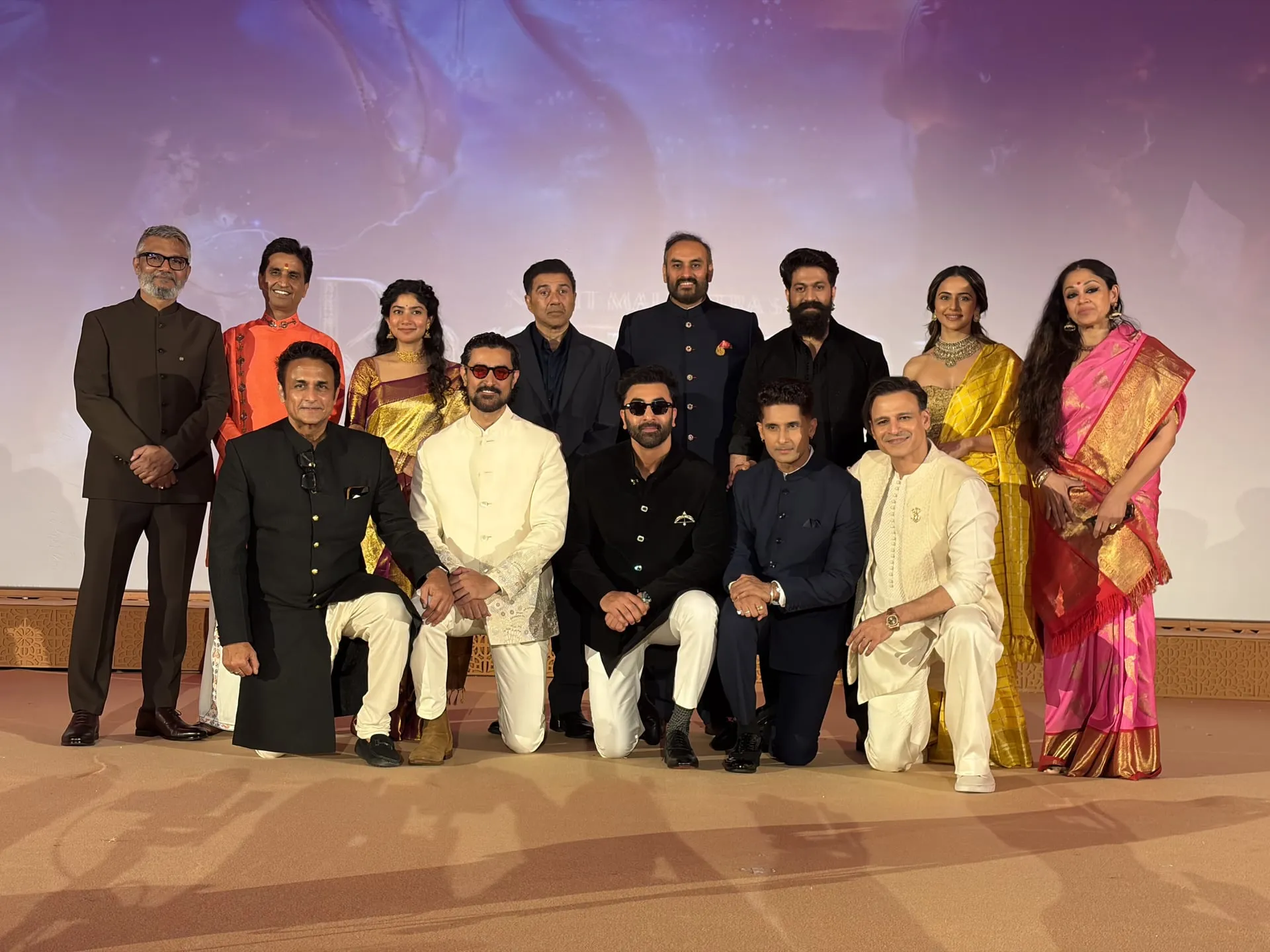 Generations of Indian cinema in a single frame at the Ramayana unveiling, the cast spanning television-era icons and present-day leads.