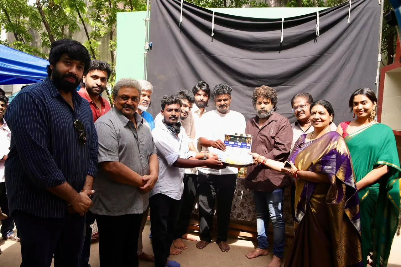The clapboard comes out: the untitled film went before cameras with its cast assembled. Franklin Jacob's team with the clapboard at the launch of the Prabhu and Vijay Varma film