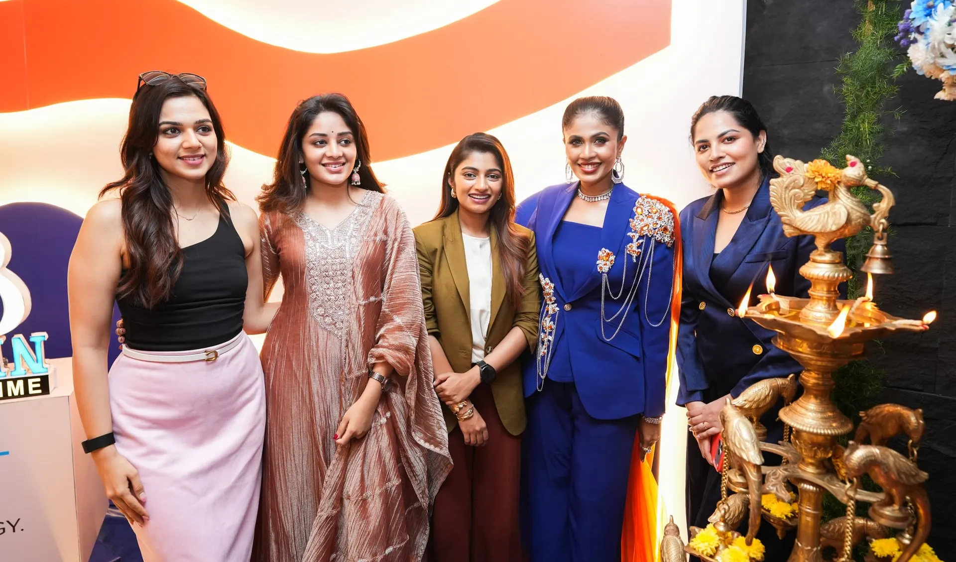 Bhairavi Senthil with guests at the lamp-lighting that opened the launch