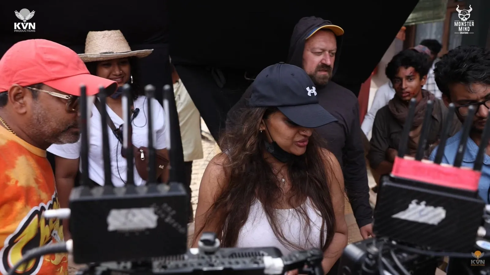 Geetu Mohandas at the monitor with her crew during the Toxic shoot