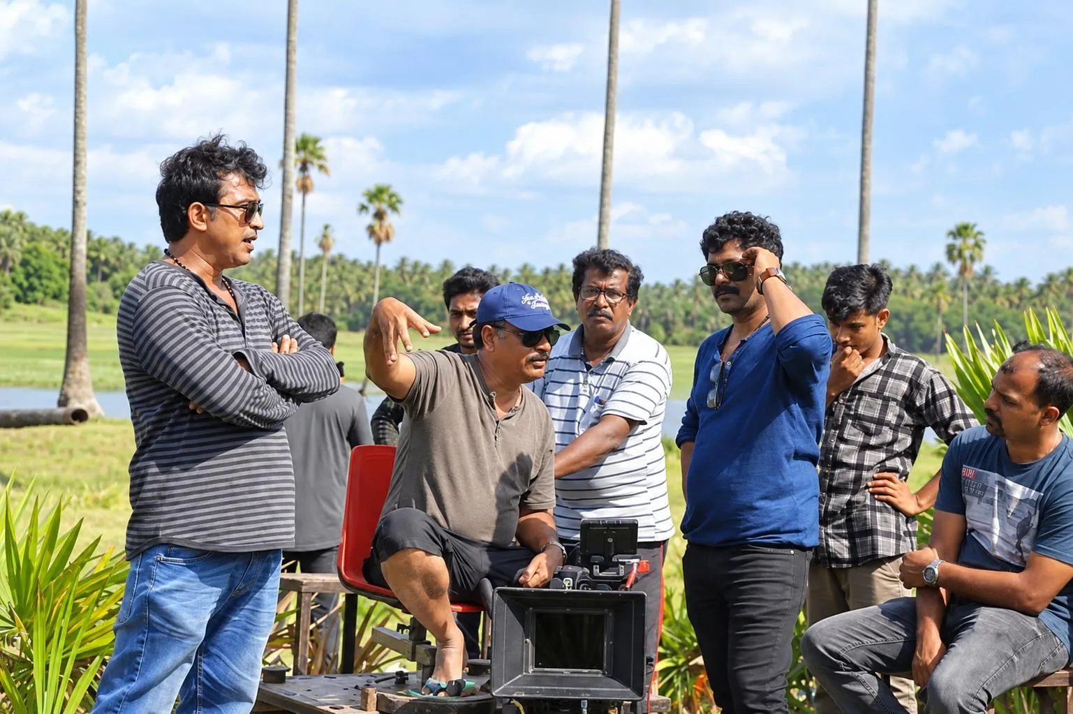 Abhilash G. Devan's unit gathered around the camera on location