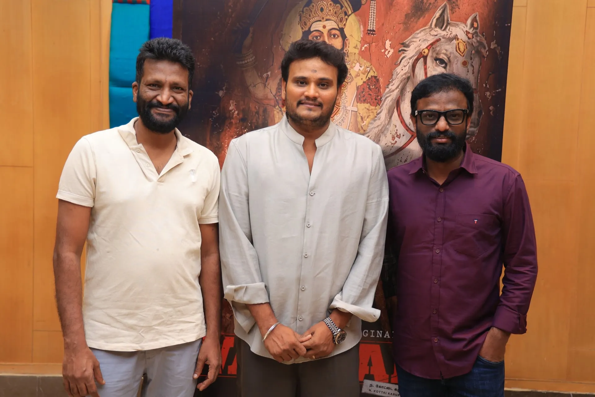 Director Suseenthiran with Prasanth Pandiyaraj and Pandiraj at the Warrant launch.