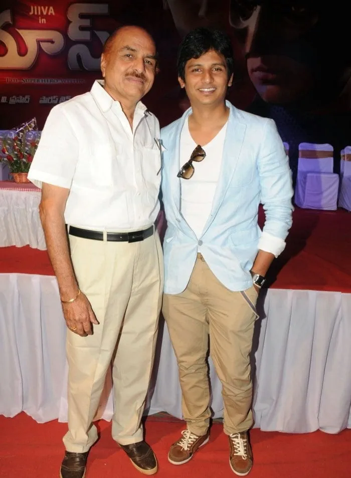 RB Choudary with son Jiiva at the audio launch of Mask, a Super Good Films production
