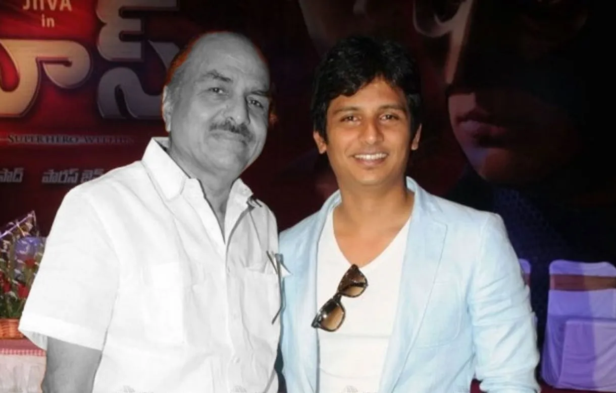 RB Choudary with son Jiiva at a Super Good Films audio launch